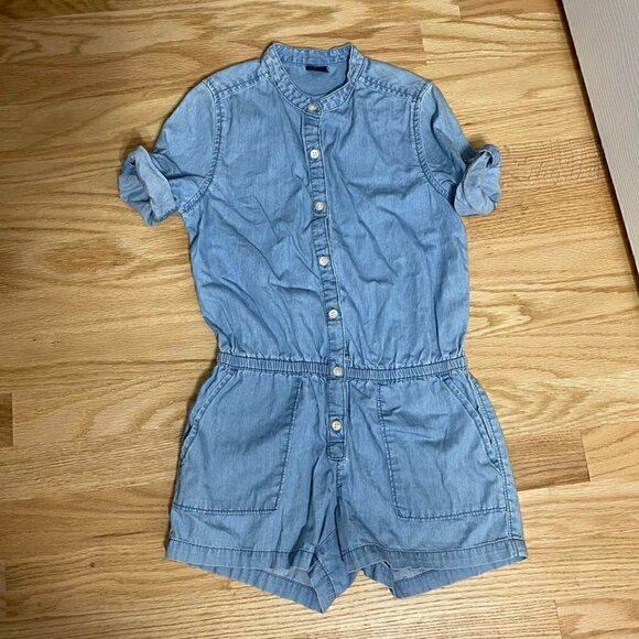 Gap Chambray Romper Blue Sz Small Blue Kids Girls Jean Youth Short Sleeve - Picture 1 of 4